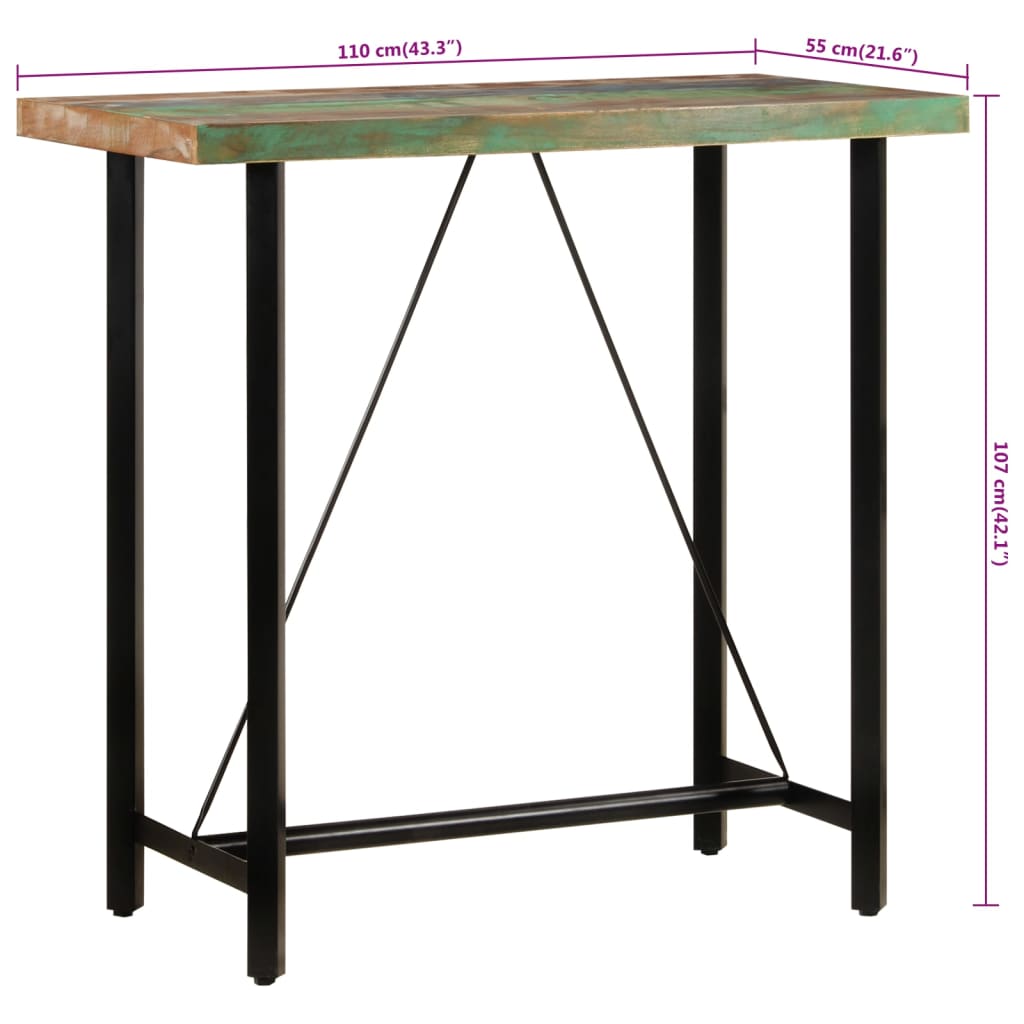 Barbord 110x55x107 cm massivt genbrugstræ og jern