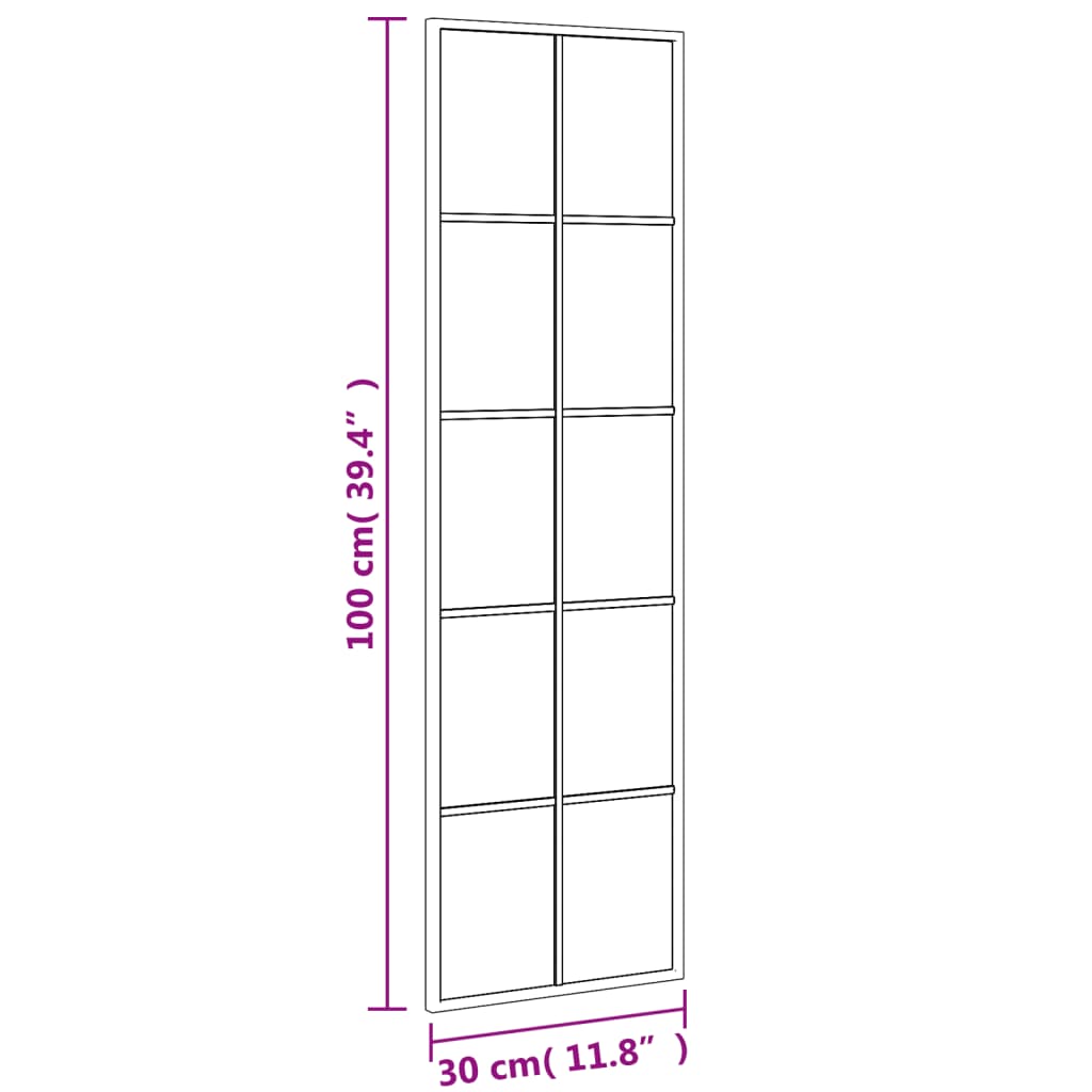 Vægspejl Sort 30x100 cm Rektangulært jern