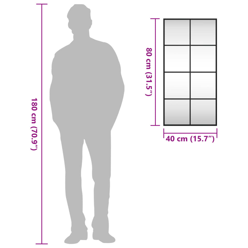 Vægspejl Sort 40x80 cm Rektangulært jern
