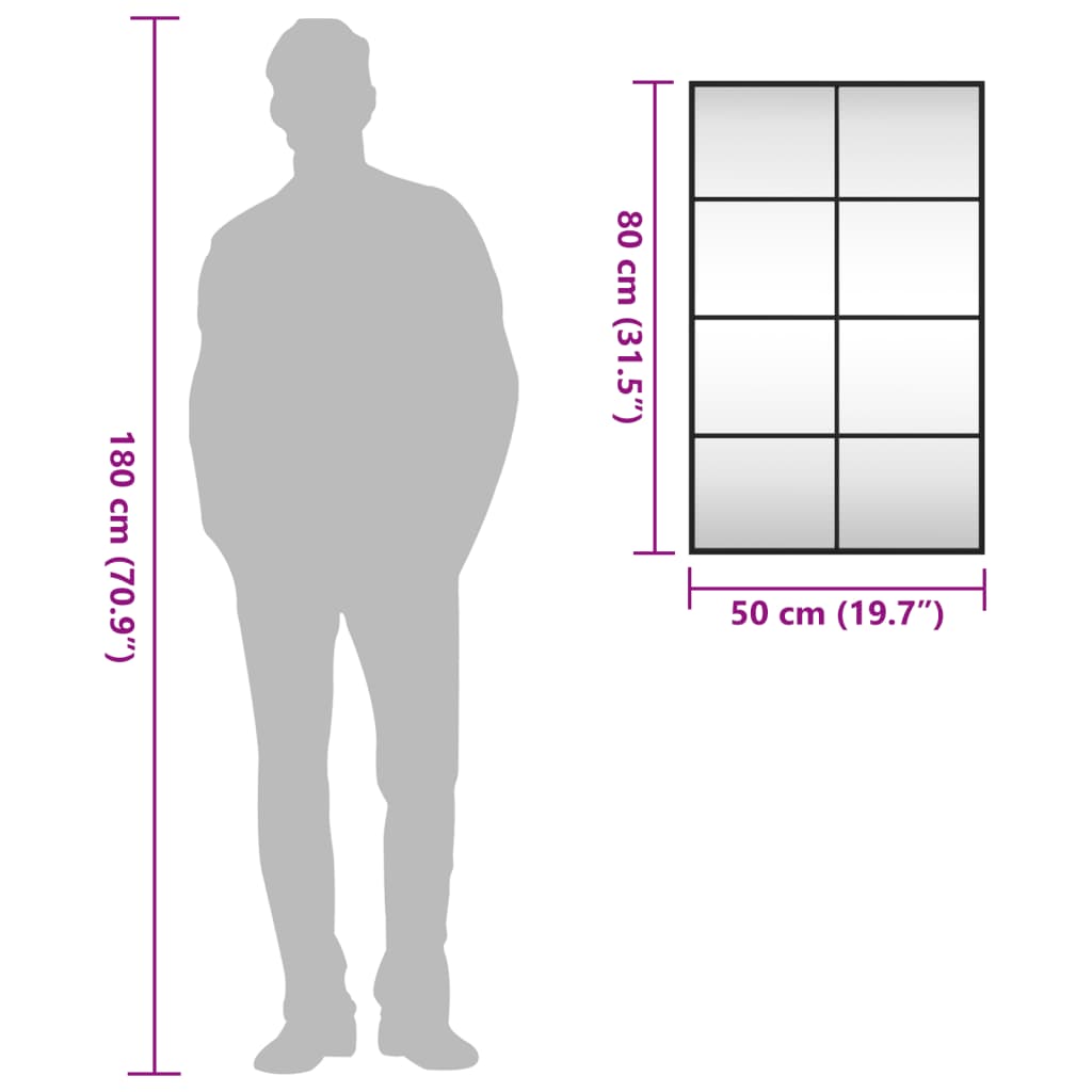 Vægspejl Sort 50x80 cm Rektangulært jern