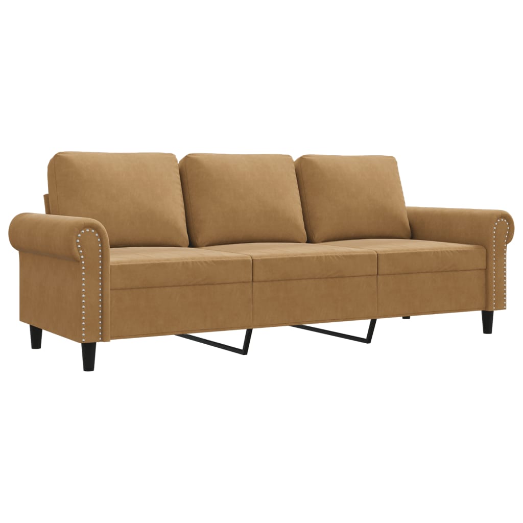 3-personers sofa brun 180 cm fløjl