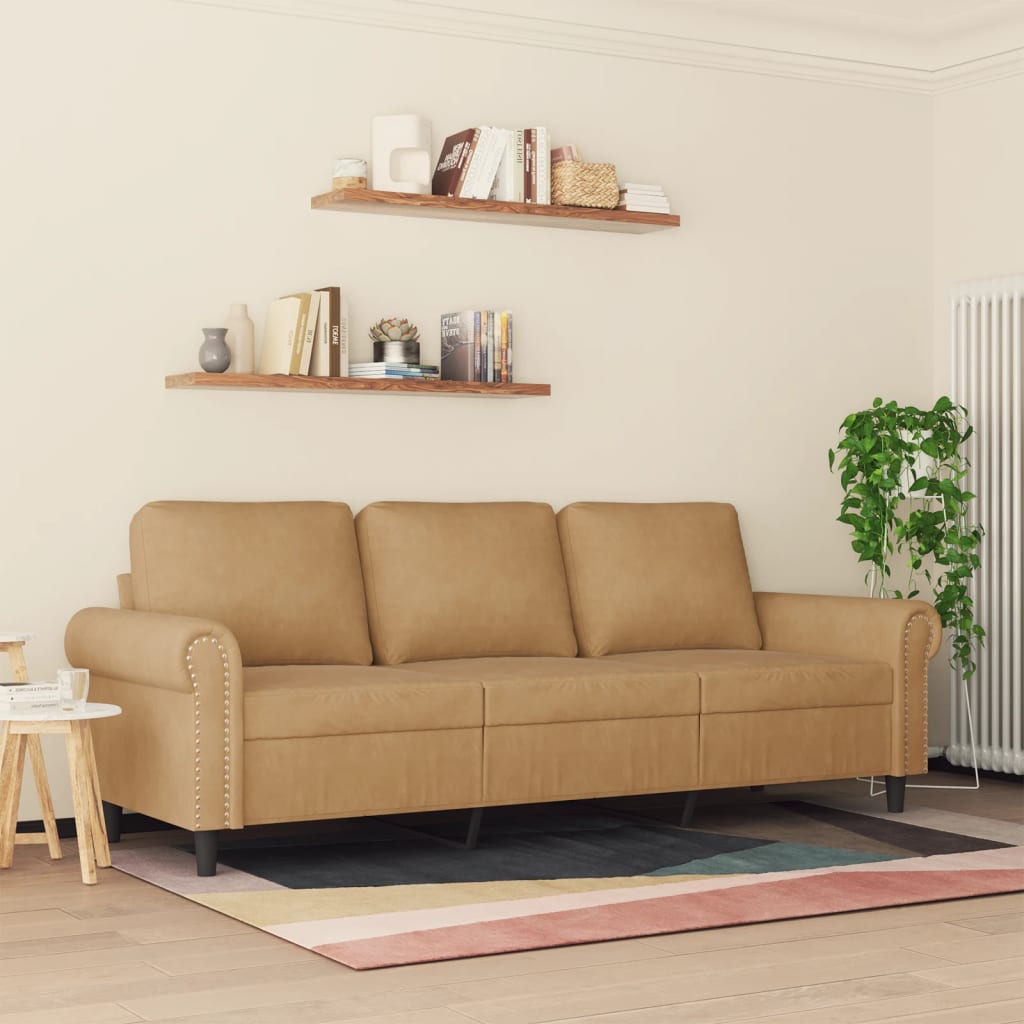 3-personers sofa brun 180 cm fløjl