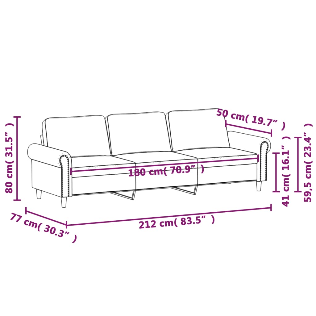 3-personers sofa brun 180 cm fløjl
