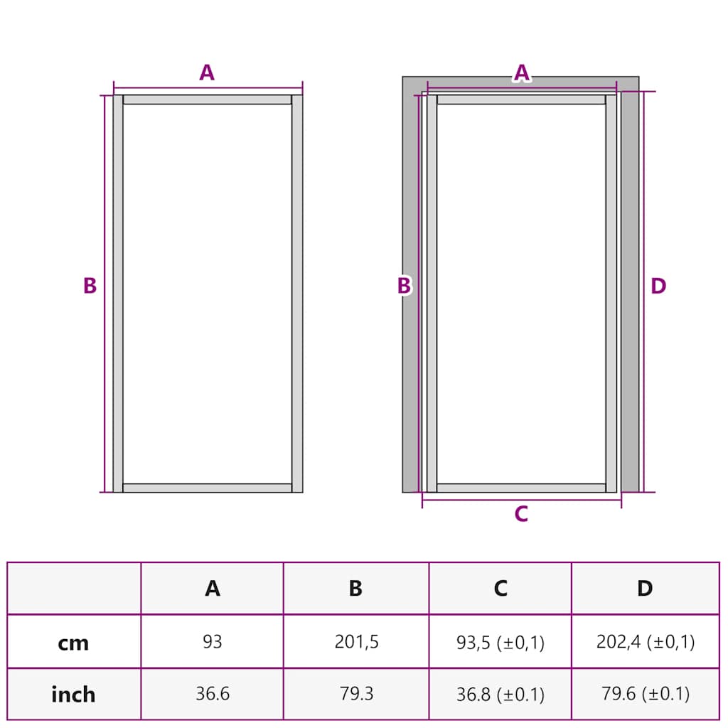 Indvendig dør Slim Gylden 93x201,5 cm hærdet glas og aluminium
