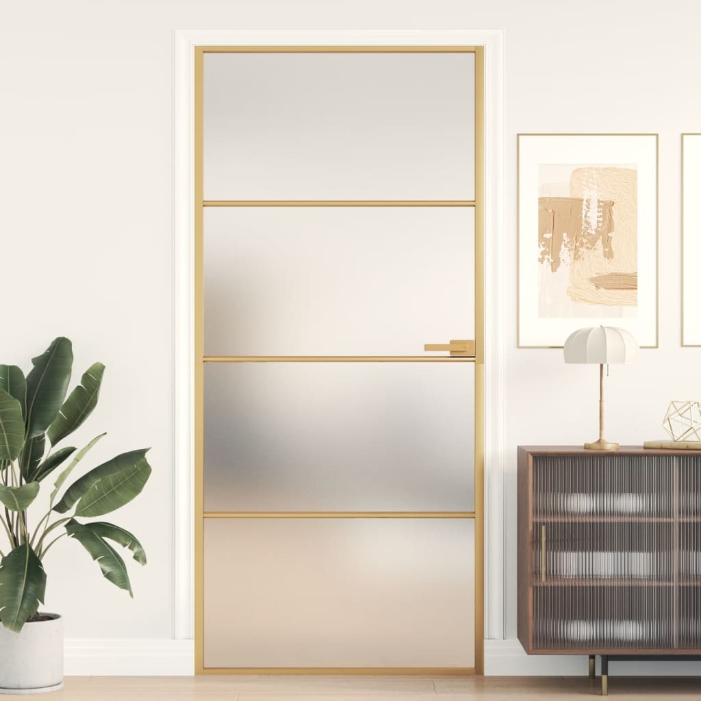 Indvendig dør Slim Gylden 93x201,5 cm hærdet glas og aluminium