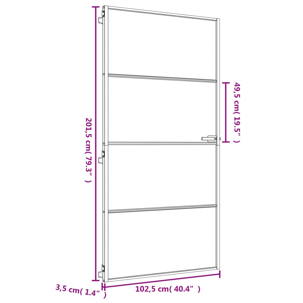 Indvendig dør Slim Golden 102,5x201,5 cm hærdet glas og aluminium