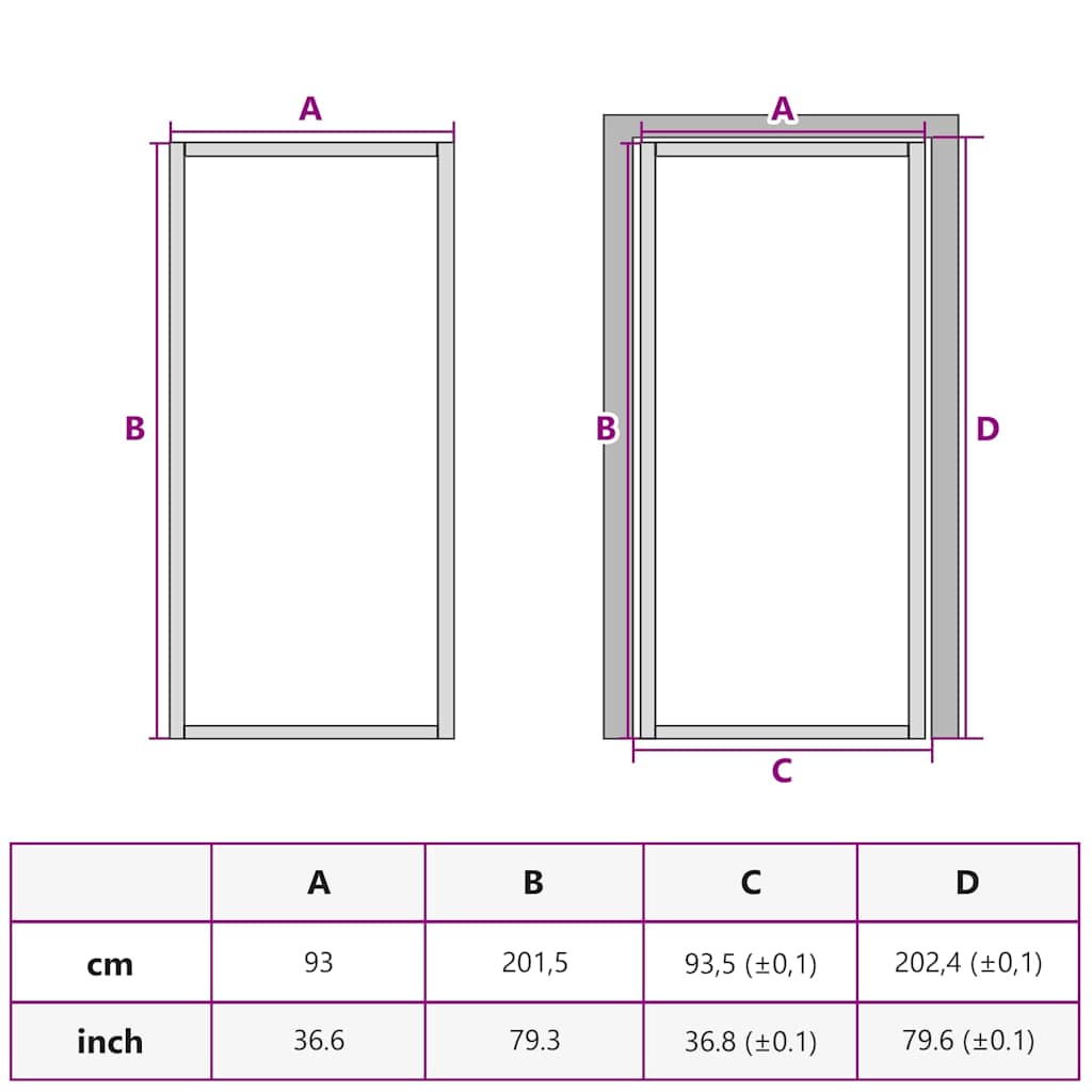 Indvendig dør Slim Gylden 93x201,5 cm hærdet glas og aluminium
