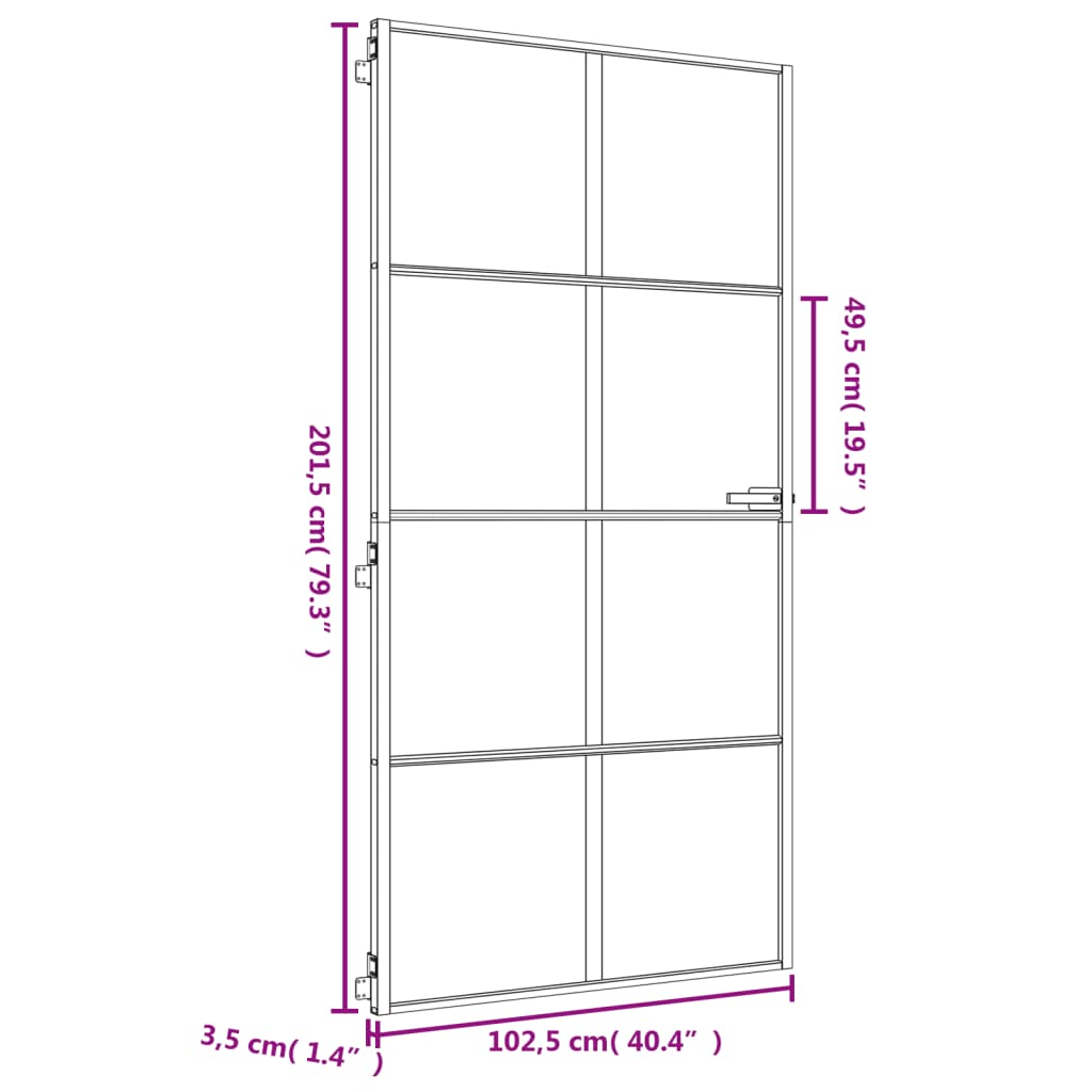 Indvendig dør Slim Golden 102,5x201,5 cm hærdet glas og aluminium