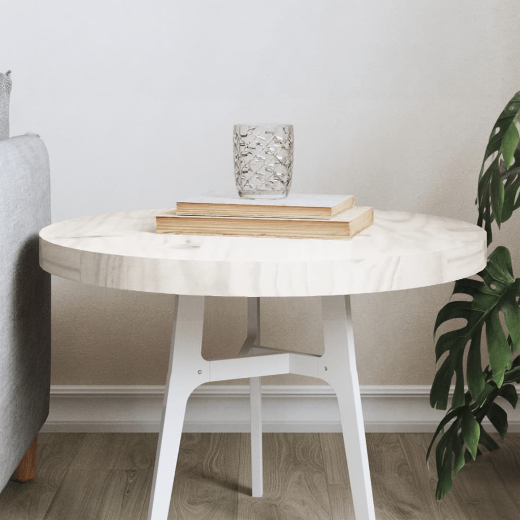 Bordplade rund hvid Ø50x3 cm massiv fyrretræ