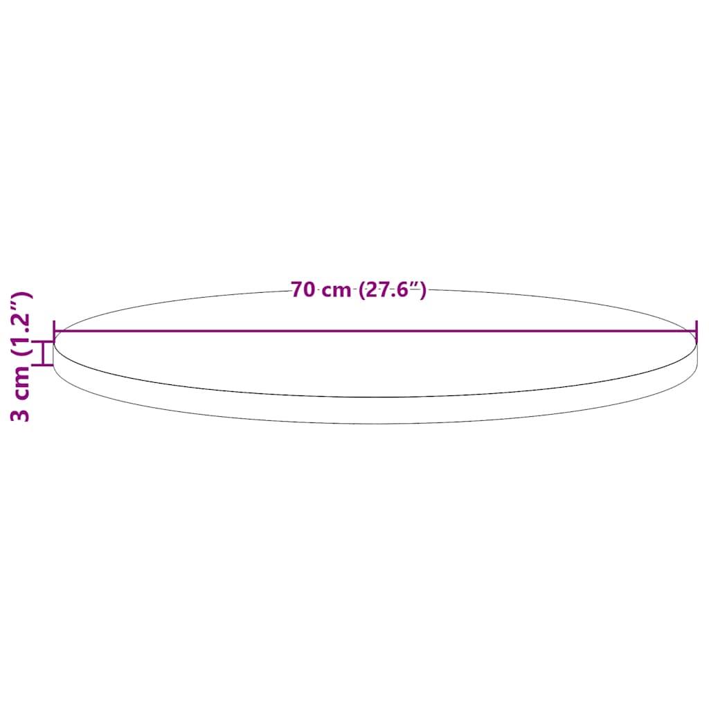 Bordplade rund Ø70x3 cm massiv fyrretræ
