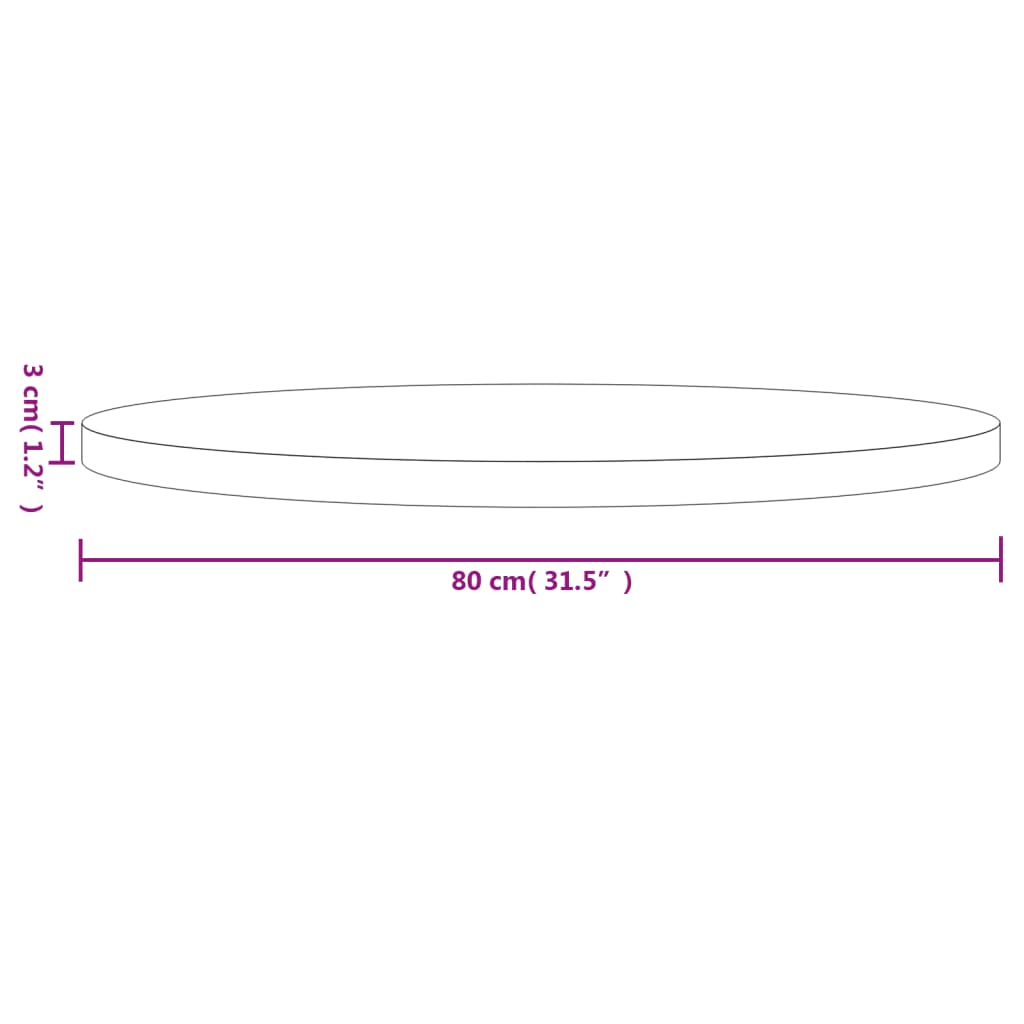 Bordplade rund hvid Ø80x3 cm massiv fyrretræ