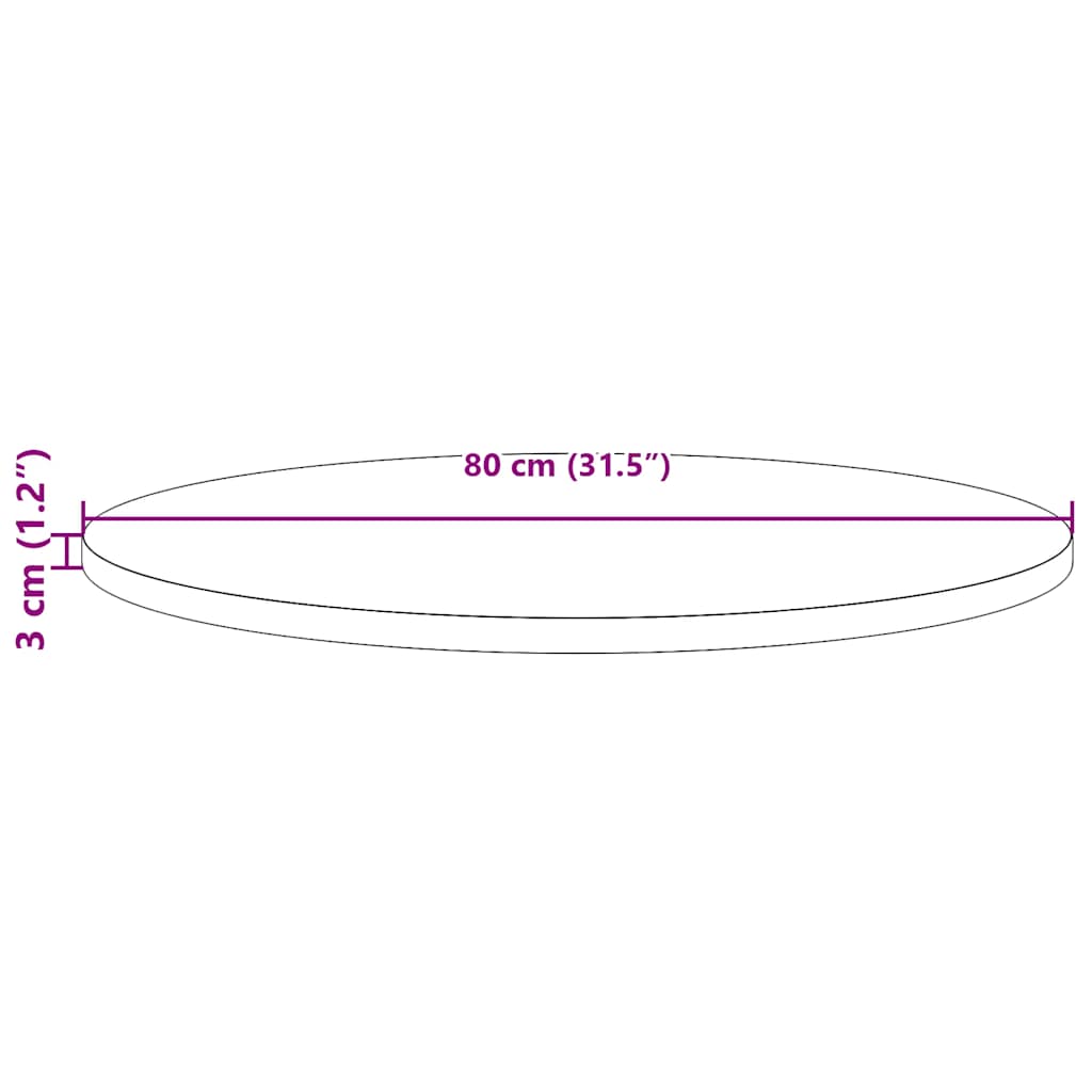 Bordplade rund hvid Ø80x3 cm massiv fyrretræ