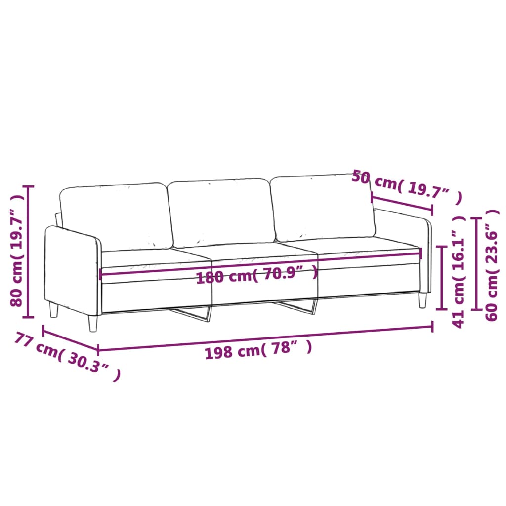 3-personers sofa vinrød 180 cm fløjl