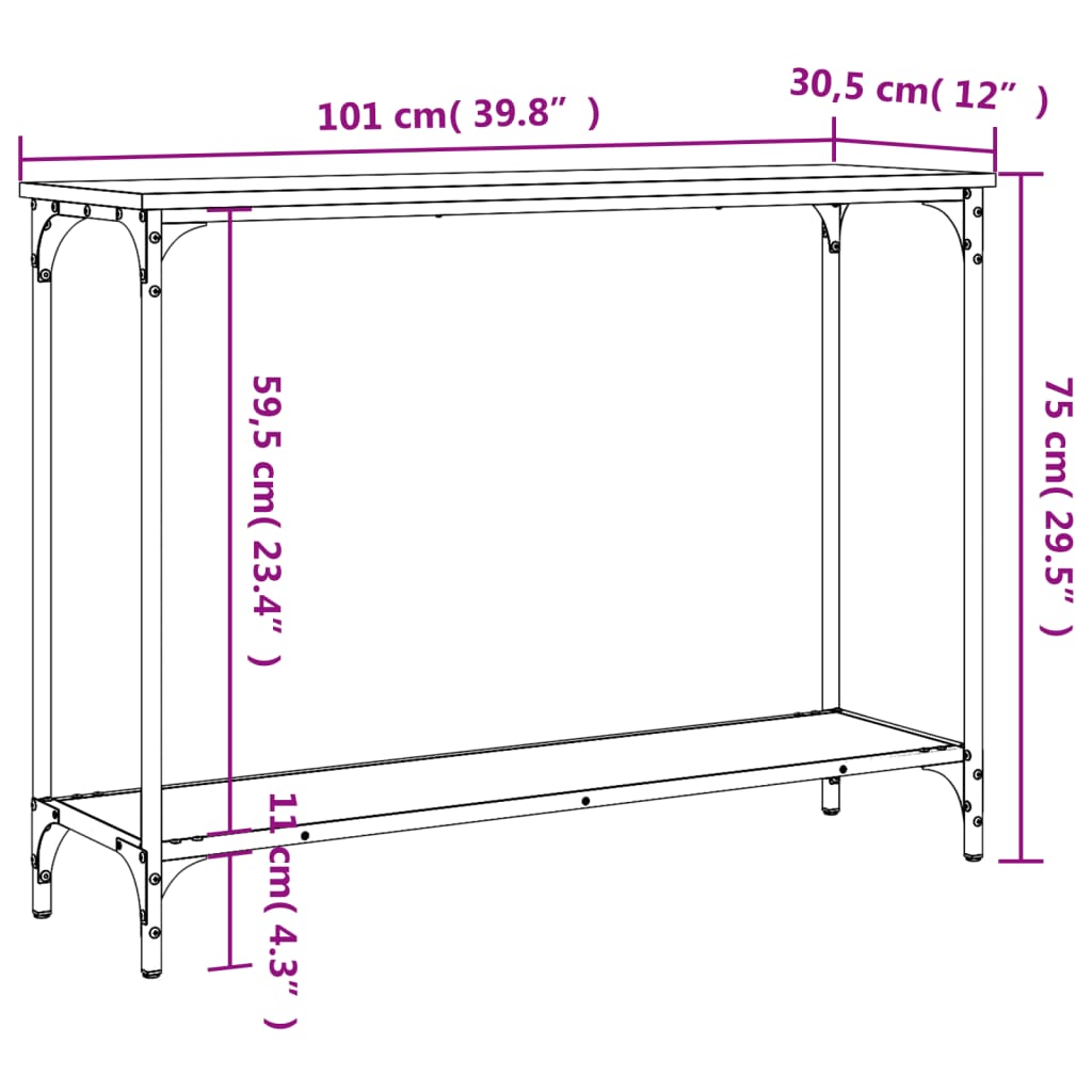 Konsolbord røget eg 101x30,5x75 cm træmateriale