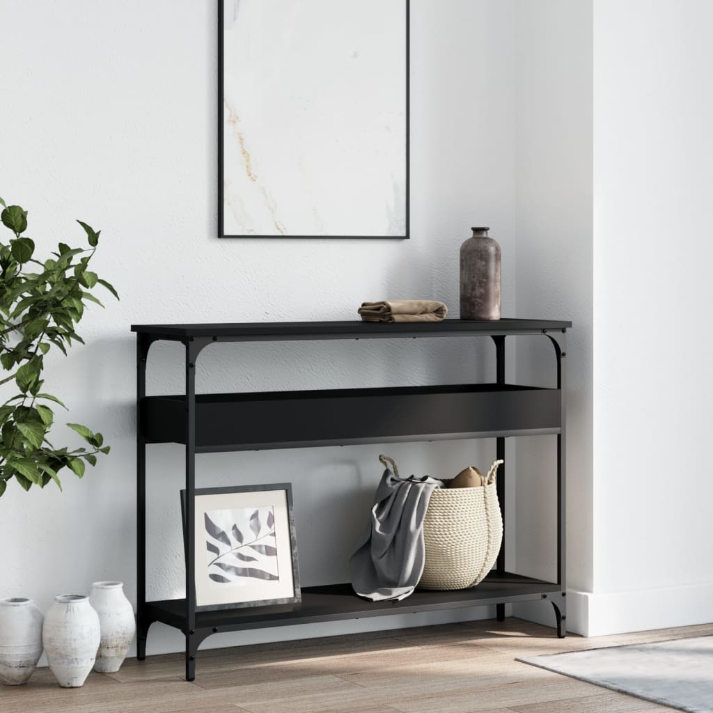 Konsolbord med hylde sort 100x29x75cm træmateriale