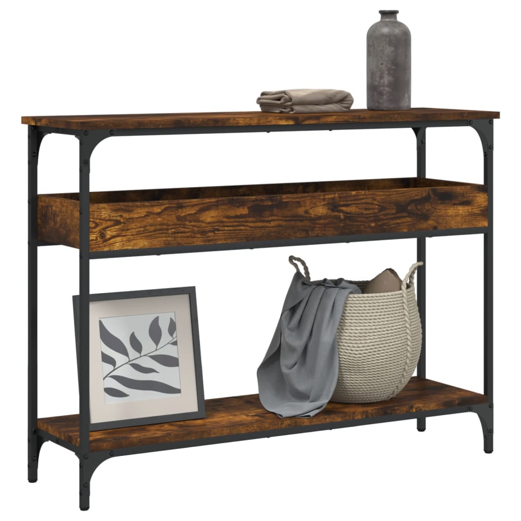 Konsolbord med hylde røget eg 100x29x75cm træmateriale