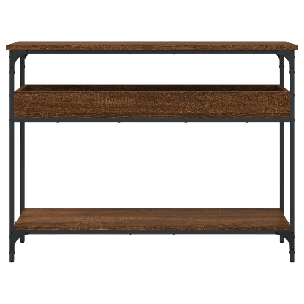 Konsolbord med hylde brunt egetræslook 100x29x75cm