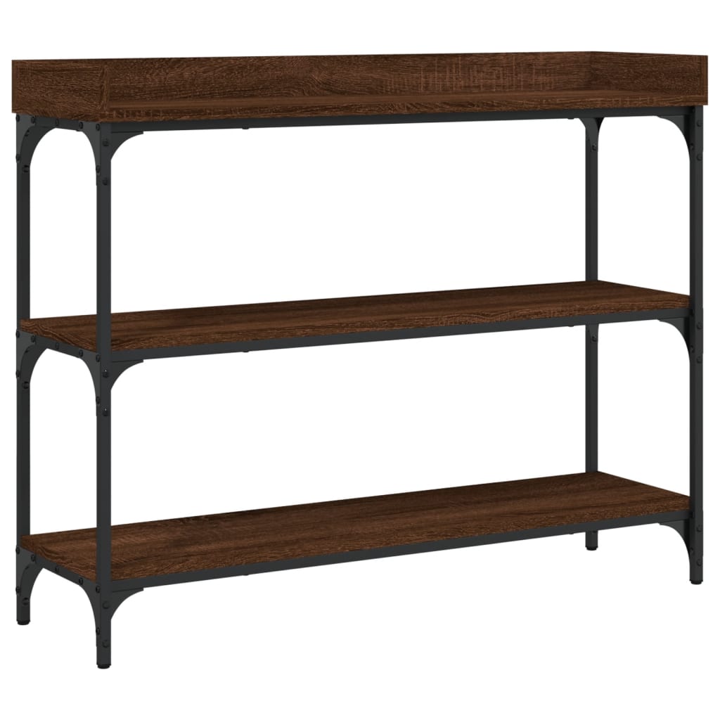 Konsolbord med hylder brun eg look 100x30x80 cm