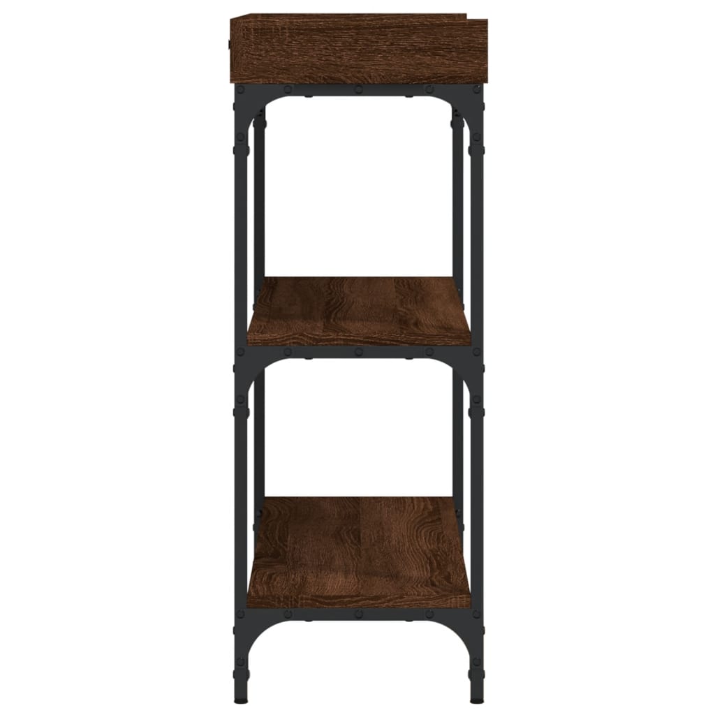 Konsolbord med hylder brun eg look 100x30x80 cm