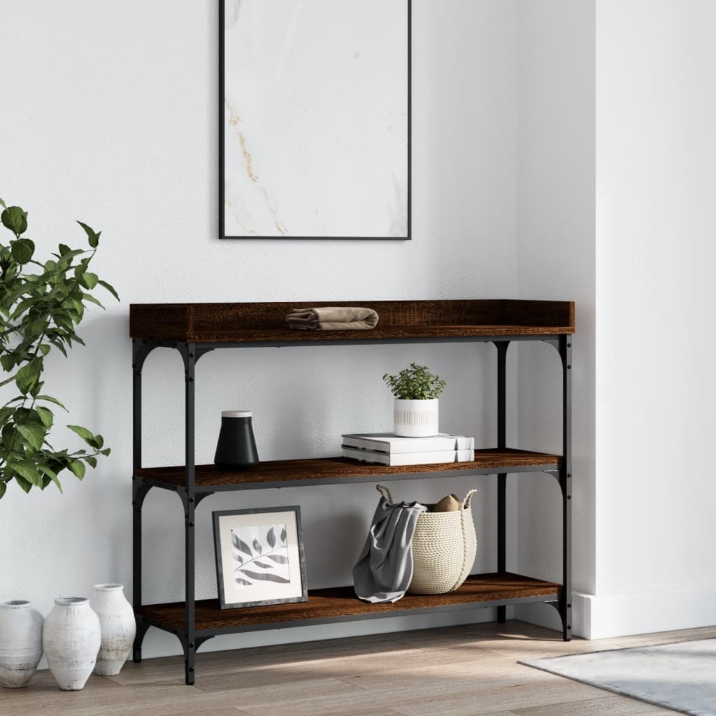 Konsolbord med hylder brun eg look 100x30x80 cm