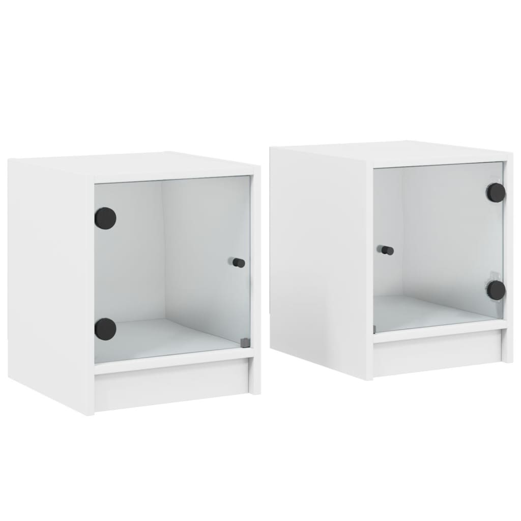Sengeborde med glaslåger 2 stk Hvid 35x37x42 cm