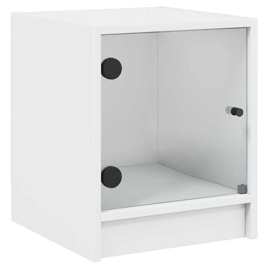 Sengeborde med glaslåger 2 stk Hvid 35x37x42 cm