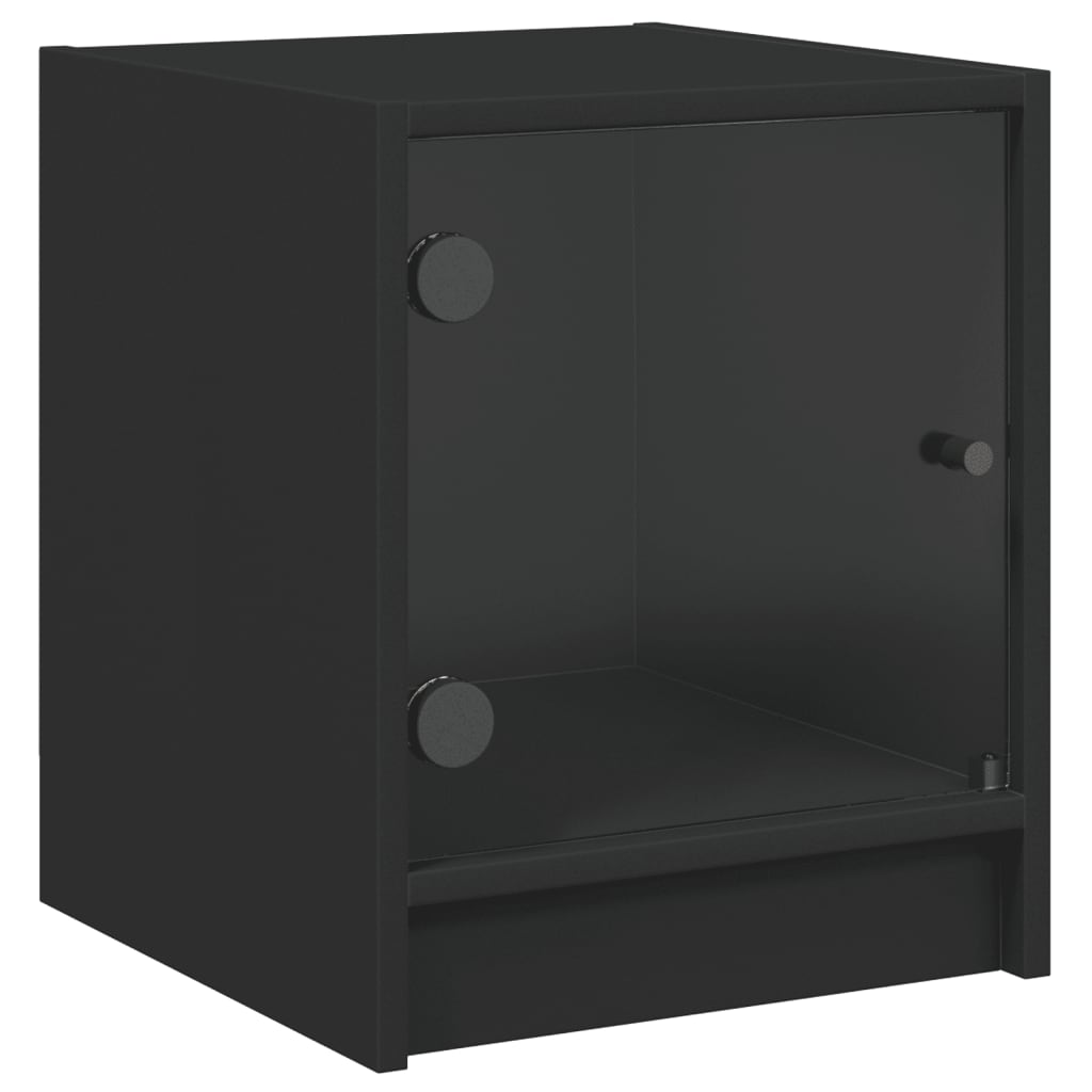 Sengeborde med glaslåger 2 stk Sort 35x37x42 cm