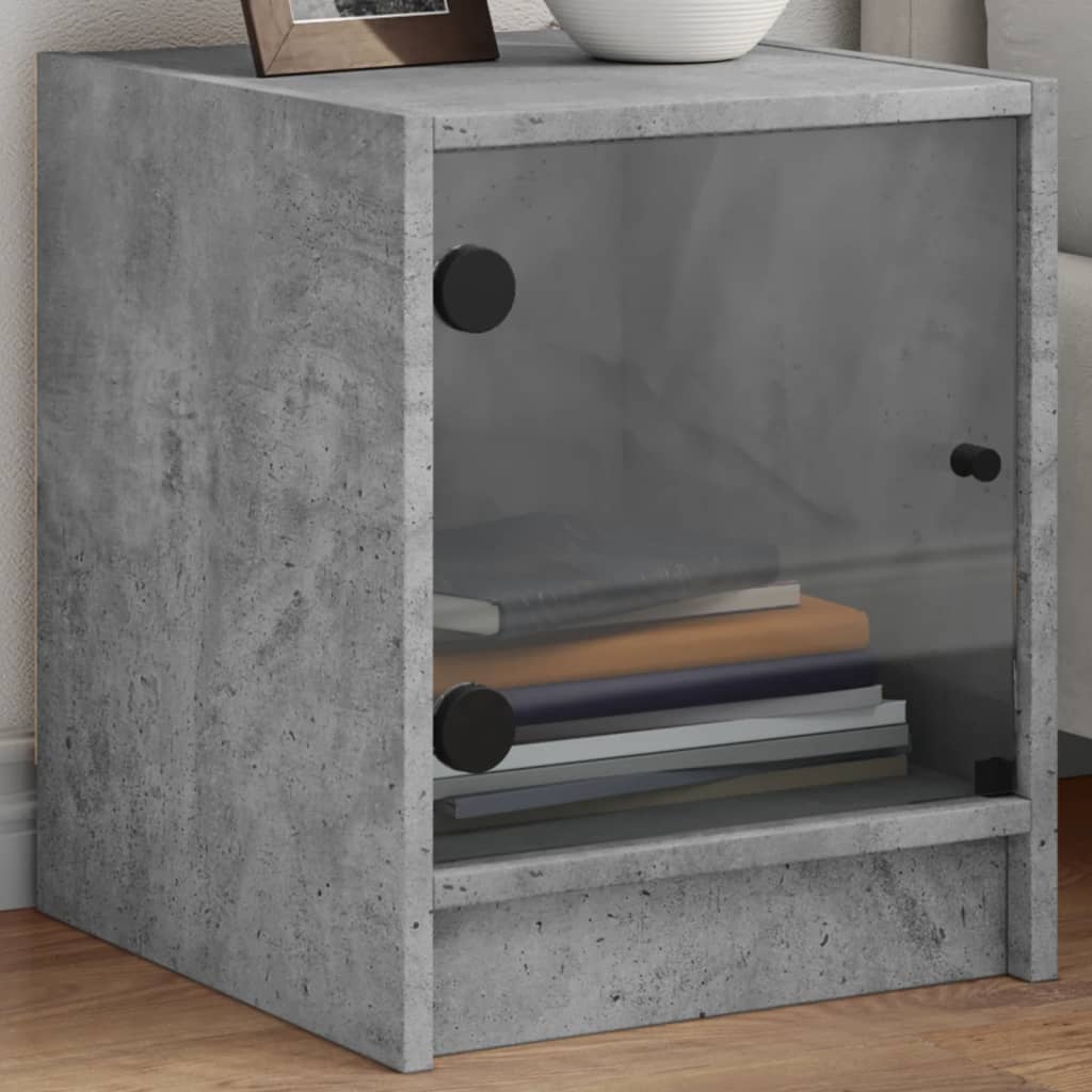 Sengeborde med glaslåger 2 stk Betongrå 35x37x42 cm