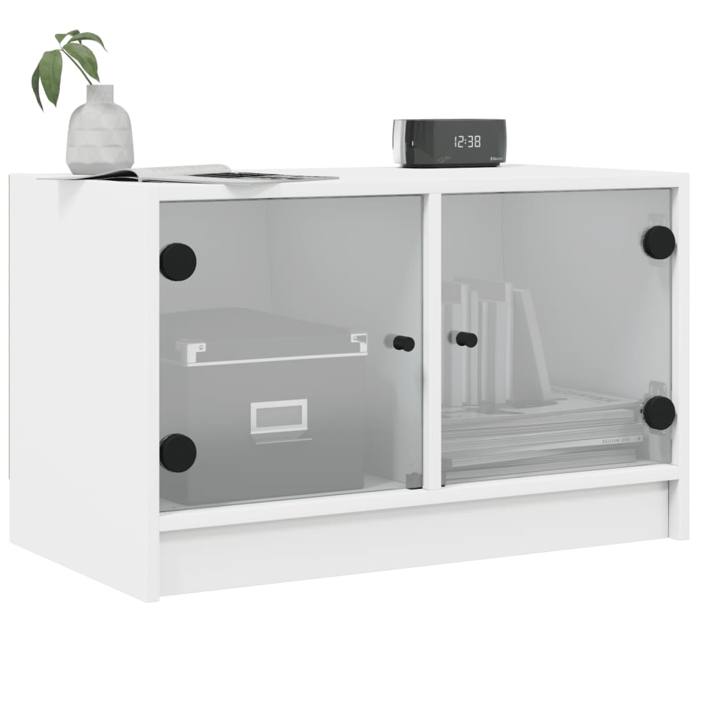 Tv-møbel med glaslåger hvid 68x37x42 cm