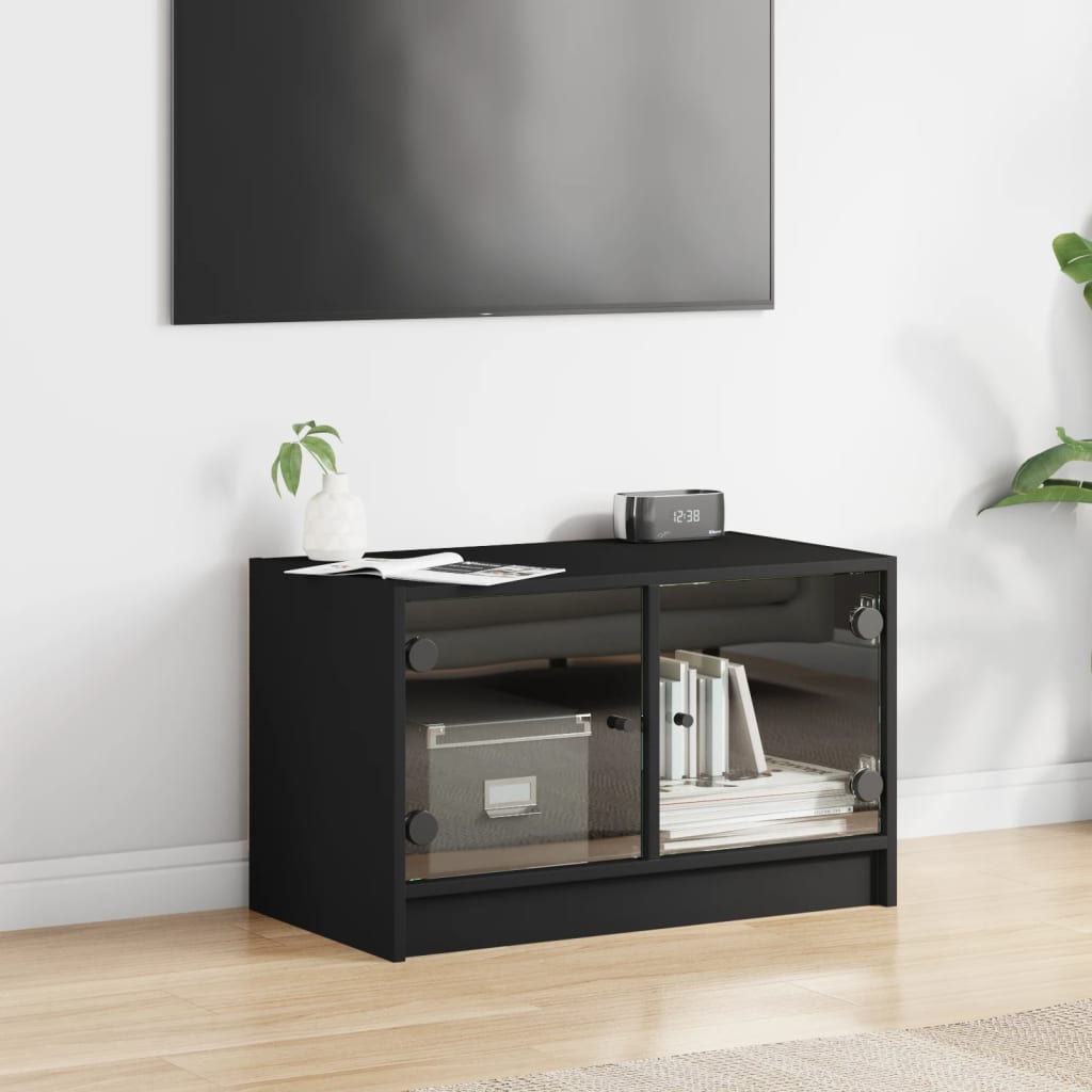 TV-skab med glaslåger Sort 68x37x42 cm