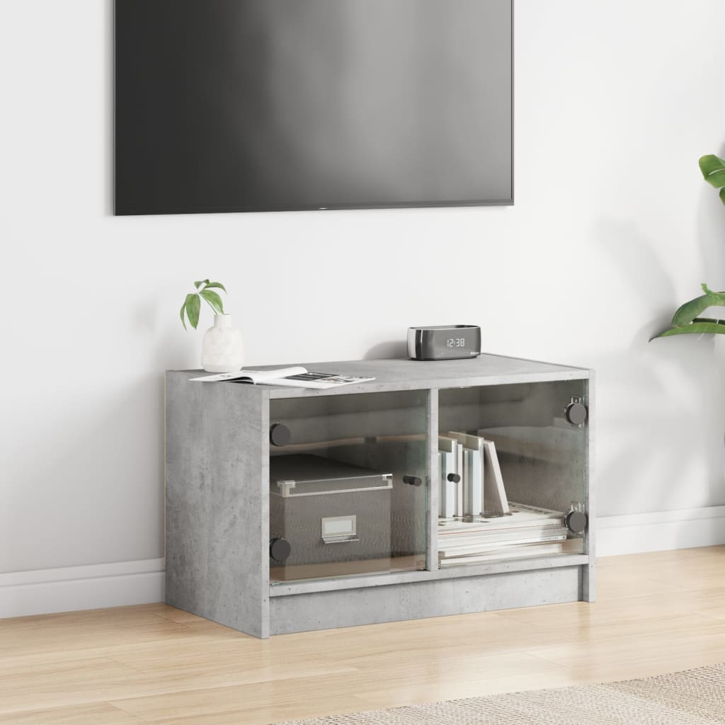 Tv-møbel med glaslåger betongrå 68x37x42 cm