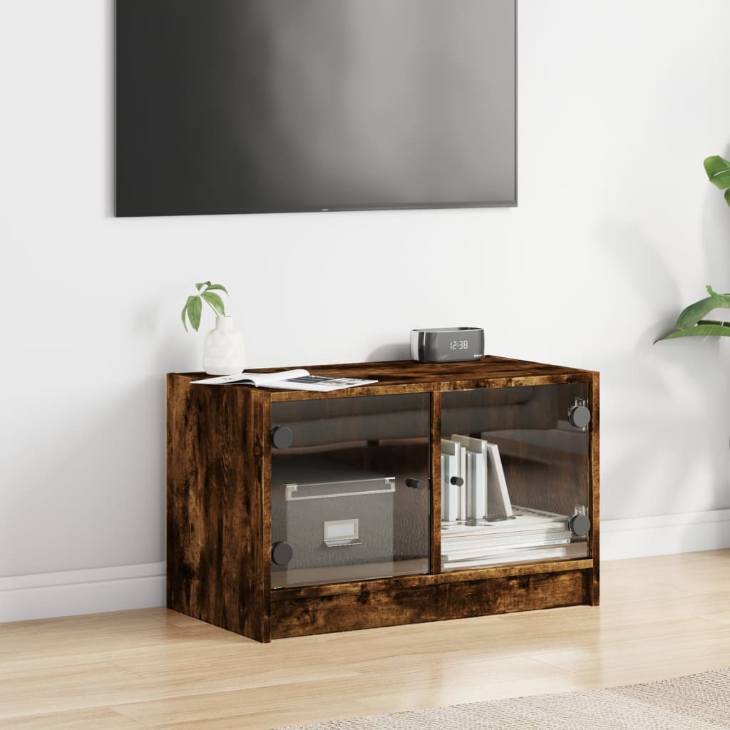 TV-møbel med glaslåger røget eg 68x37x42 cm