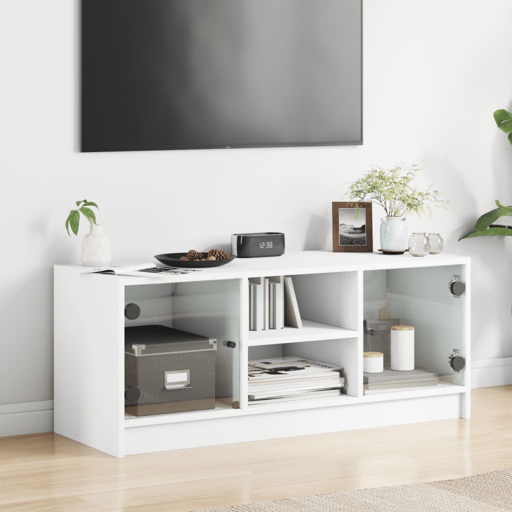 TV-skab med glaslåger Hvid 102x37x42 cm