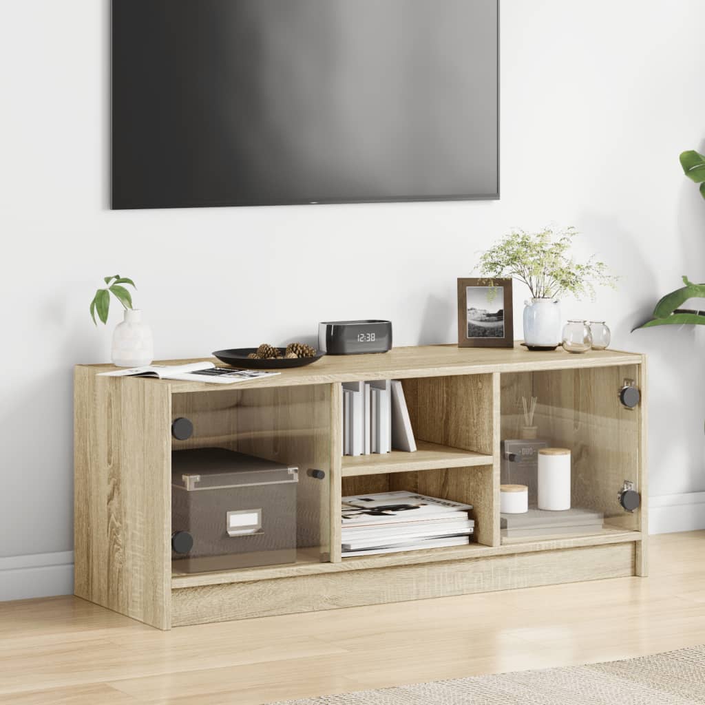 Tv-møbel med glaslåger Sonoma eg 102x37x42 cm