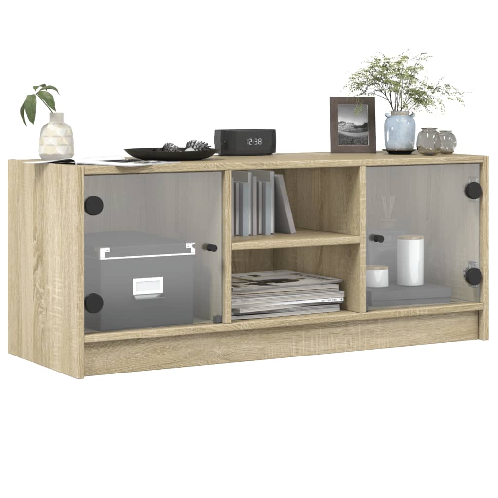 Tv-møbel med glaslåger Sonoma eg 102x37x42 cm