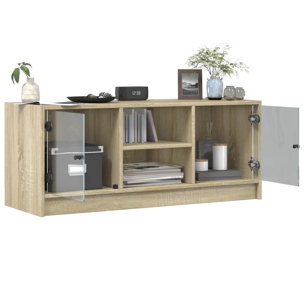 Tv-møbel med glaslåger Sonoma eg 102x37x42 cm