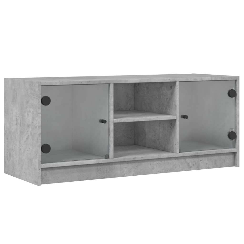 TV-møbel med glaslåger betongrå 102x37x42 cm