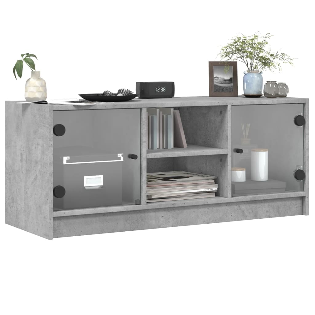 TV-møbel med glaslåger betongrå 102x37x42 cm