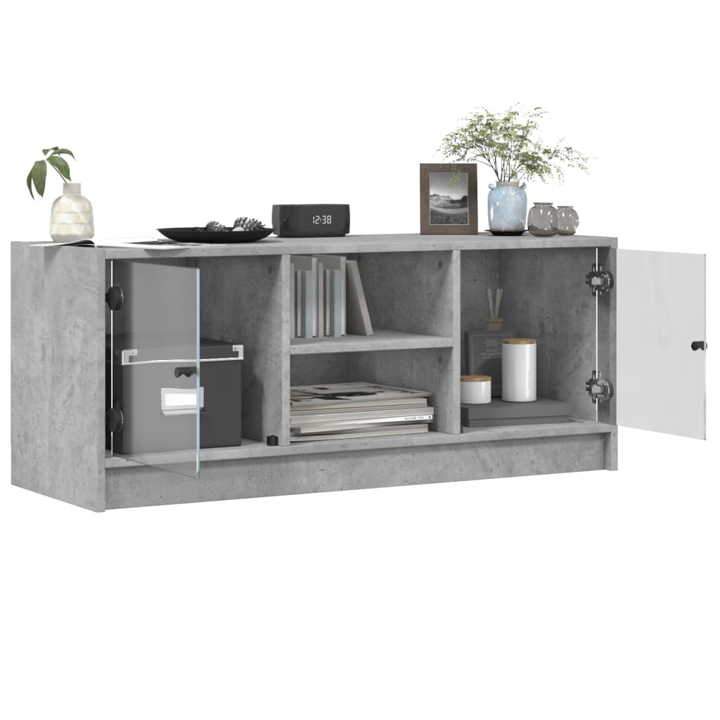 TV-møbel med glaslåger betongrå 102x37x42 cm