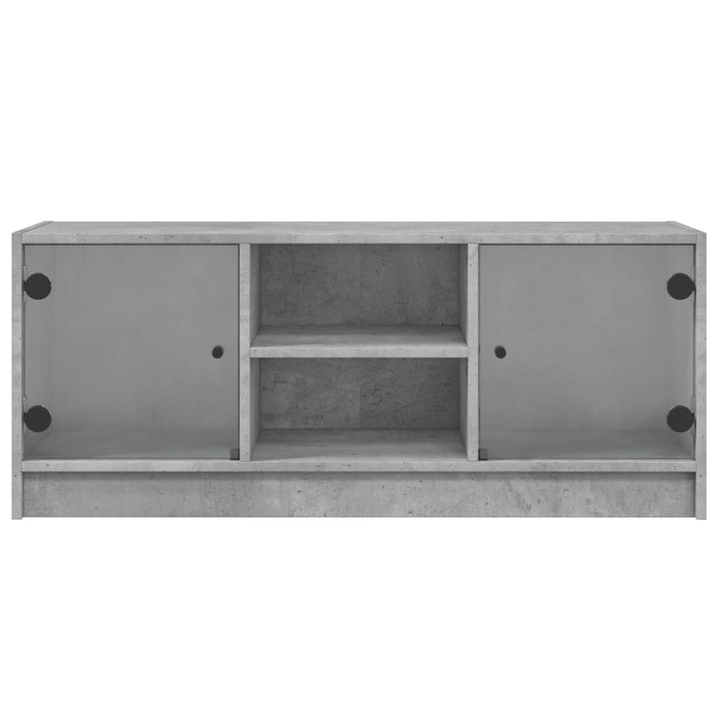 TV-møbel med glaslåger betongrå 102x37x42 cm