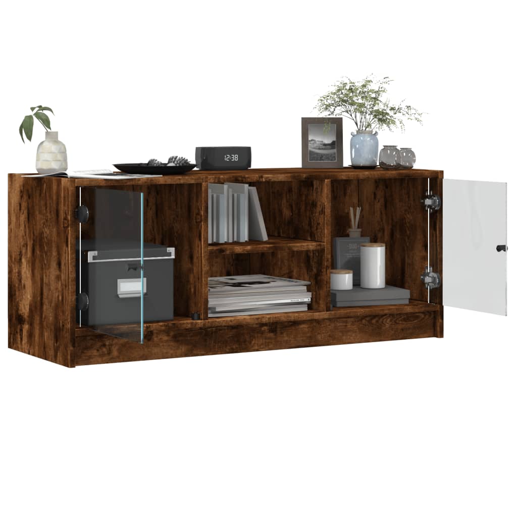 TV-møbel med glaslåger røget eg 102x37x42 cm