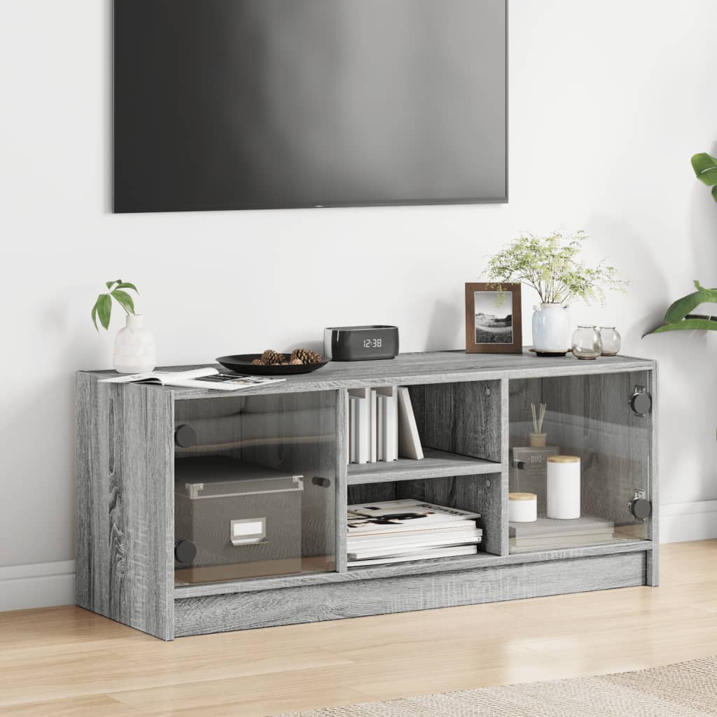 Tv-møbel med glaslåger Grå Sonoma 102x37x42 cm