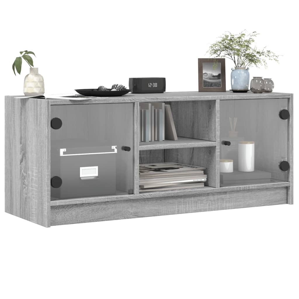 Tv-møbel med glaslåger Grå Sonoma 102x37x42 cm