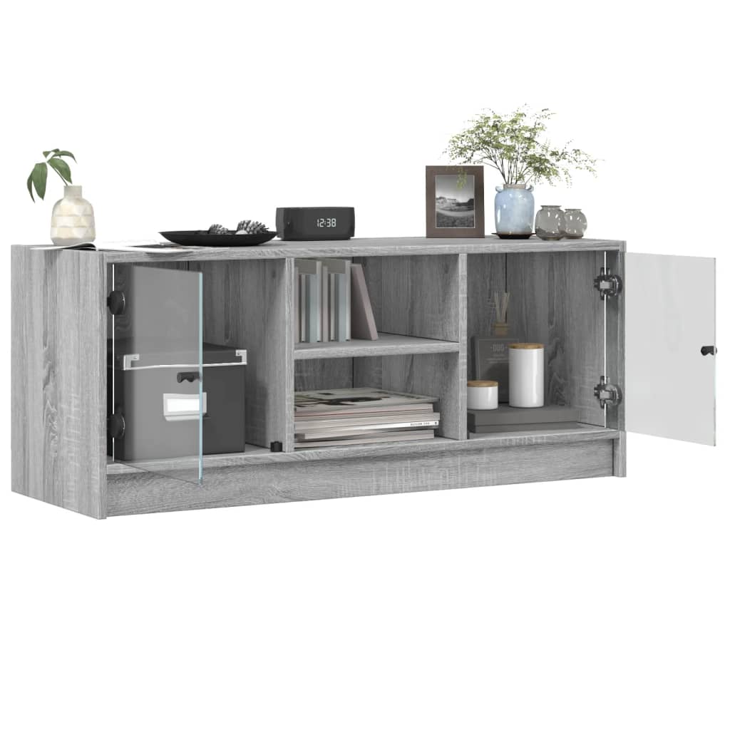 Tv-møbel med glaslåger Grå Sonoma 102x37x42 cm