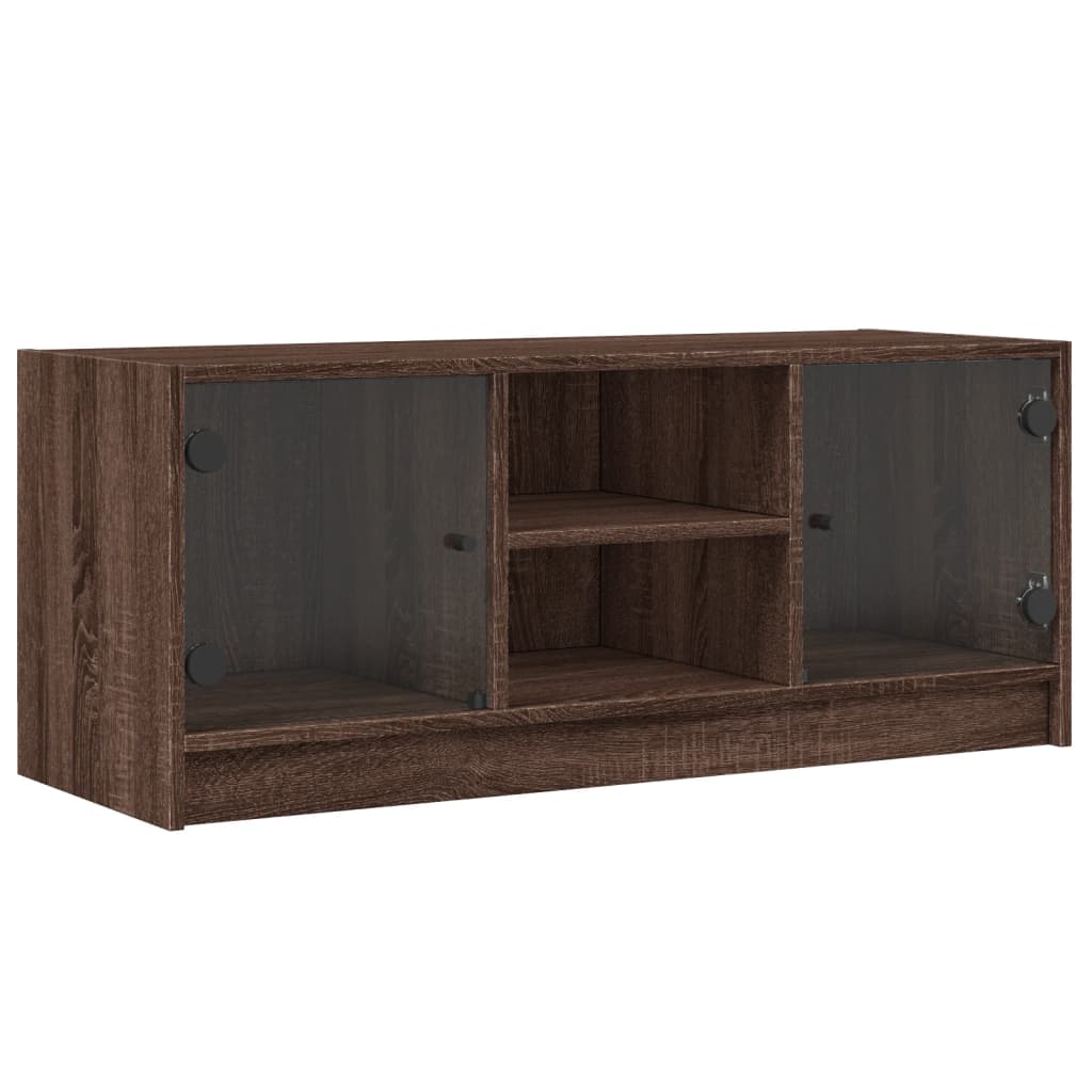 Tv-møbel med glaslåger brun eg look 102x37x42 cm