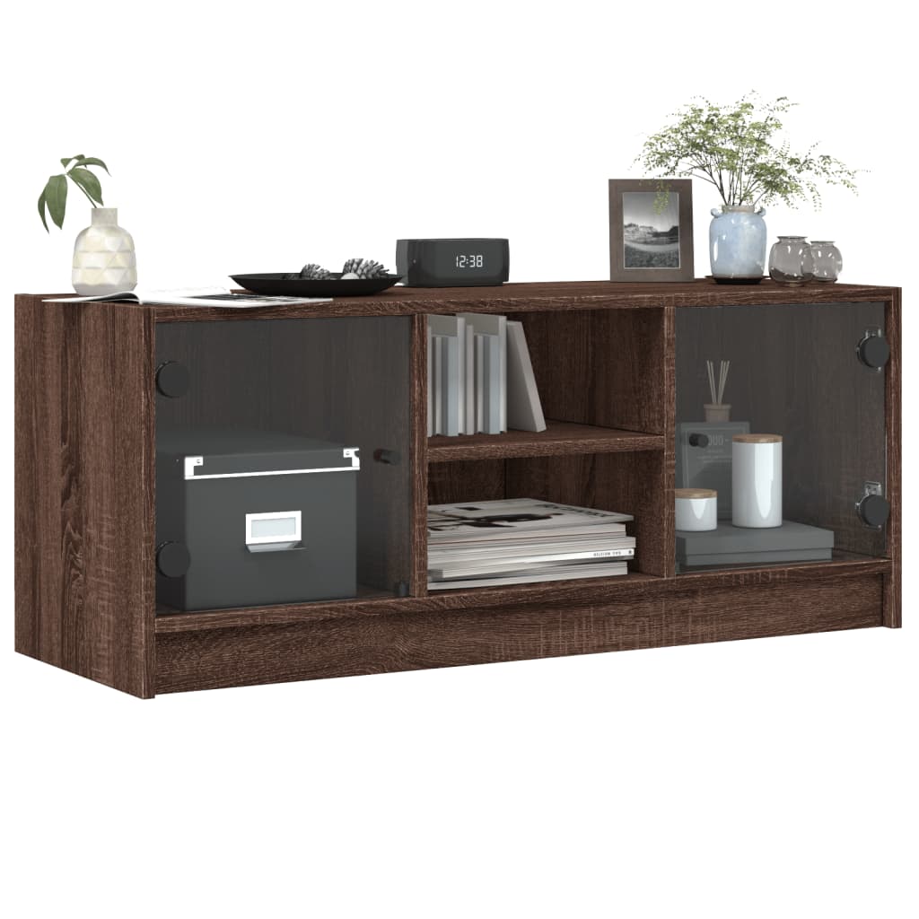 Tv-møbel med glaslåger brun eg look 102x37x42 cm