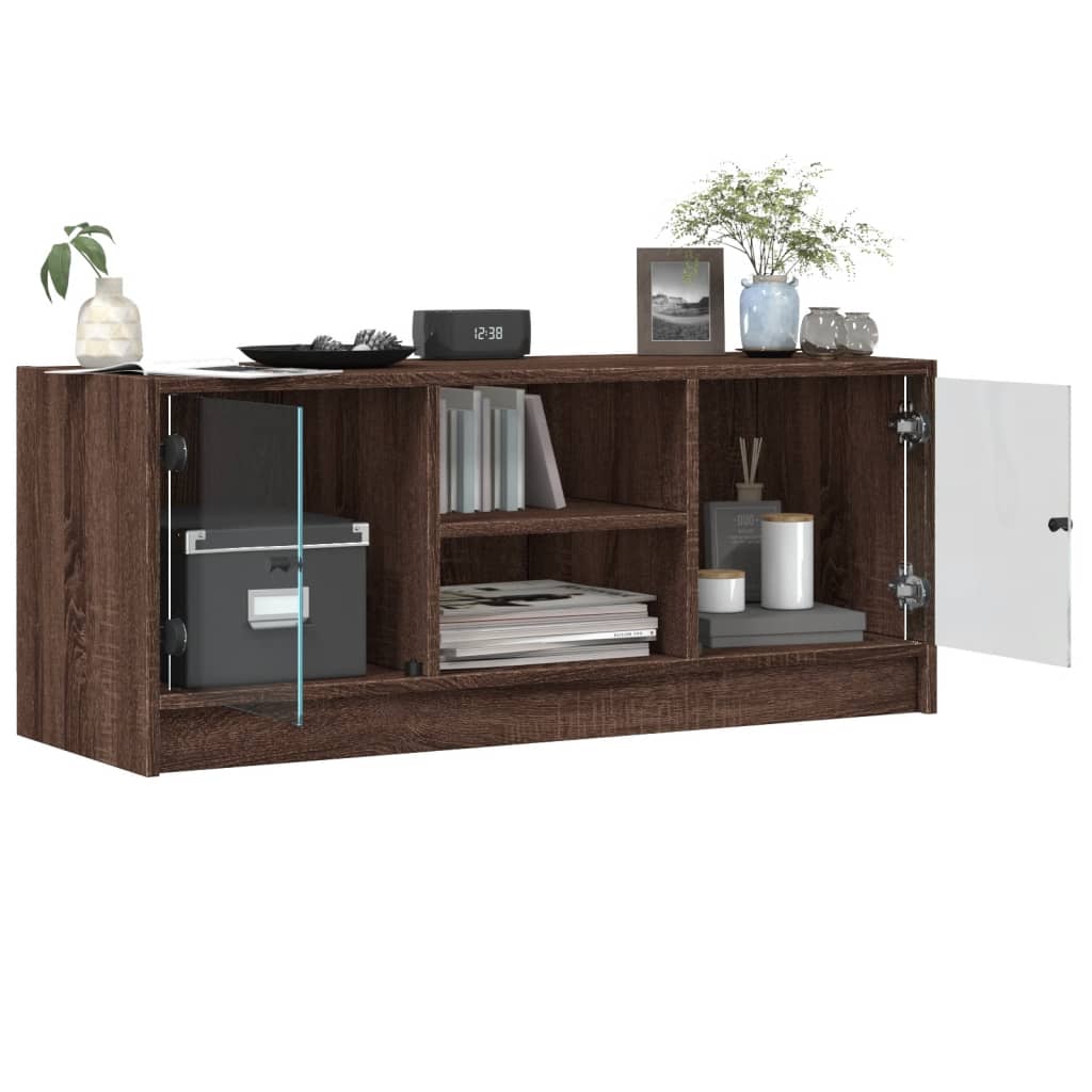 Tv-møbel med glaslåger brun eg look 102x37x42 cm