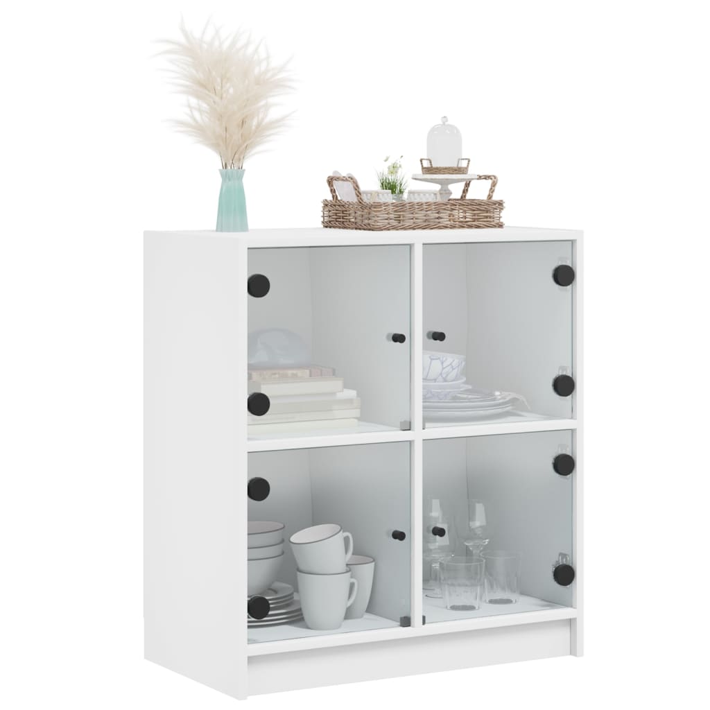 Sideskab med glaslåger Hvid 68x37x75,5 cm