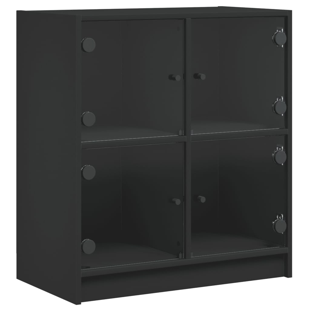 Sideskab med glaslåger Sort 68x37x75,5 cm