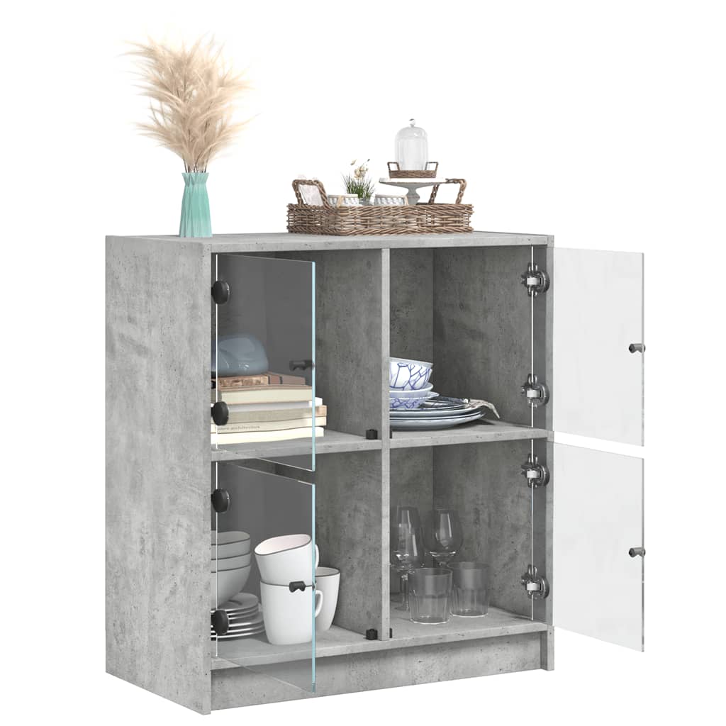 Sideskab med glaslåger Betongrå 68x37x75,5 cm